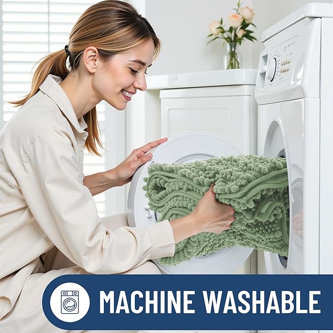 Smiry Bathroom Rugs Mat 44x24, Extra Soft Absorbent Chenille Bath Rugs, Non Slip Rubber Backing Machine Washable Quick Dry Bath Mats for Bathroom Floor, Tub, Shower, Home Decor Accessories, Sage Green