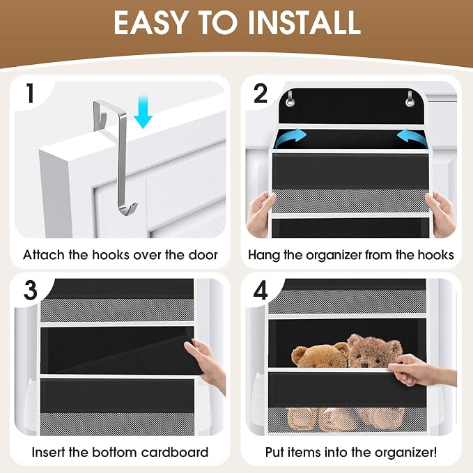 SpaceHacks 1 Pack Over The Door Organizer, Hanging Storage Organizer with Clear Window, 40lb Ultra Sturdy Large Capacity Room Organizer for Pantry Laundry Bathroom Nursery Closet (Black)