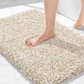 Yimobra Bath Rugs for Bathroom 32X20, Ultra Soft and Water Absorbent Bath Mats, Non Slip Plush Shower Mat Outside, Microfiber Mats for Bathroom Floor/Tub, Machine Washable, Light Beige and White