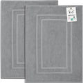 Feather & Stitch 2 Piece Towel Like Bath Mats (30x21 Inch) 100% Cotton Terry Bath Mats, Bathroom Shower Floor Mats [NOT A Bathroom Rug], Soft Absorbent Washable Mats - Dark Grey