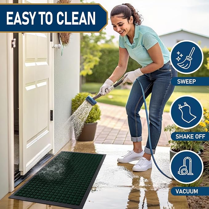 Smiry Front Door Mat Outside Entrance, Heavy Duty Natural Rubber Doormat, Non Slip, Trap Dirt and Moisture, Easy Clean, Low Profile Welcome Floor Mats for Indoor Outdoor Entry, 47x32 Inch, Black Green