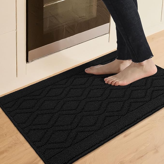 COSY HOMEER-Kitchen-Rugs-and-Mats 20"x30" Non Slip Kitchen Mats for Floor Absorbent Kitchen Rug Washable Kitchen Standing Floor Mat for Sink Mat,Throw Rug,Entry,Laundry,Black