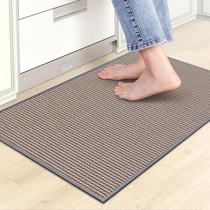 Kitchen Mats for Floor, Kitchen Rugs, Nonskid, Washable, Absorbent Kitchen Runner Rug for in Front of Sink, Entryway, Rubber Backing Indoor Door Mat, Farmhouse Style Standing Mat, 17.3"x28", Grey