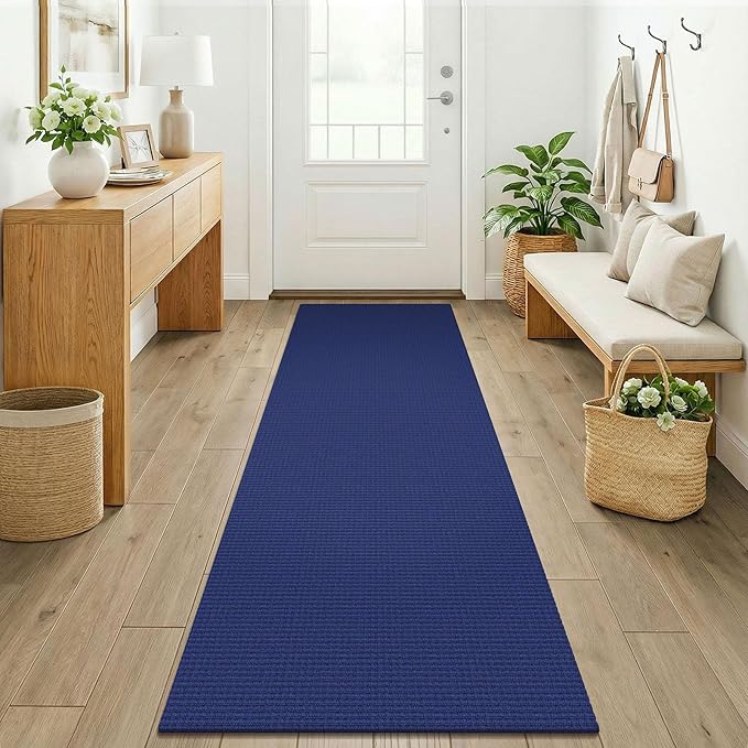 KOZYFLY Woven 2x7 Washable Kitchen Runner Rug, Non Slip Runners for Hallway, Cotton Entryway Runner, Braided Floor Carpet for Entry, Kitchen, Bedside, Hall, Royal Blue/Navy