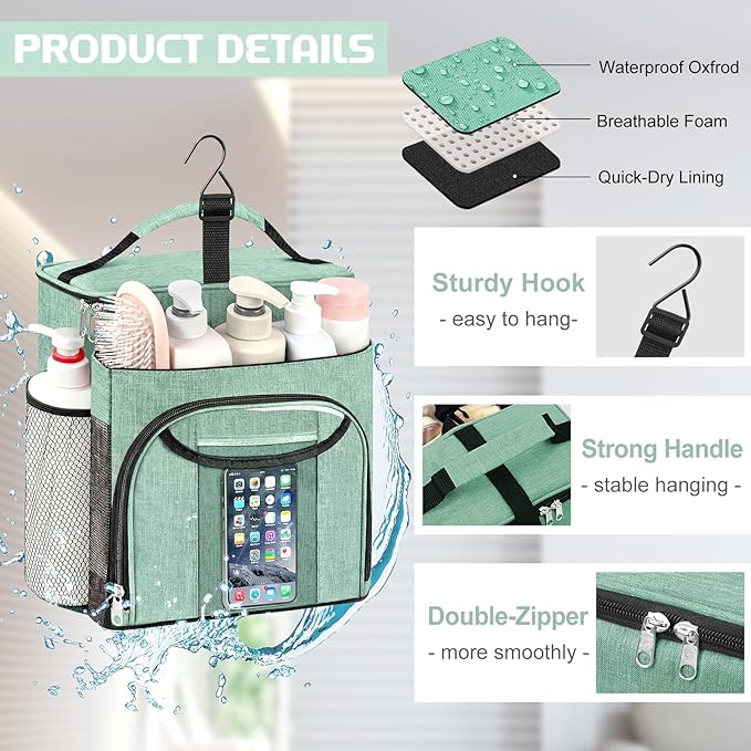 Attmu Shower Caddy Portable, Hanging Shower Bag for Dorm Room College, Large Capacity Quick Dry Mesh Tote Bag for Travel Camping Essentials (Dusty Green)