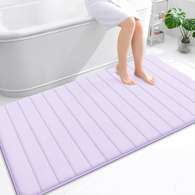 OLANLY Memory Foam Bath Mat 59x35, Super Soft Absorbent Bathroom Rugs, Quick Dry, Machine Washable Shower Floor Rugs, Bathmat Carpet, Bathroom Home Decor Accessories, Lavender