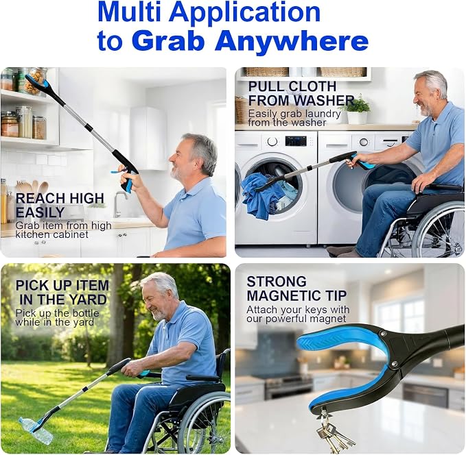2 Pack 32 Inch Grabber Reacher Tools, LEGENDONE Upgraded Strong Grip Foldable Pickup Tool for Senior, Patient, 4" Wide Claw Upper Gripper Trash Heavy Duty Picker Health Post-Surgery Essential