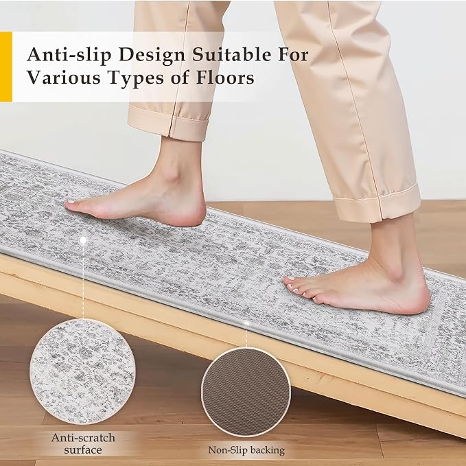PureCozy Kitchen Mats 2PCS Anti Fatigue Cushioned Mat Black Vintage Kitchen Mats for Floor Waterproof Non Slip Comfort Standing Retro Floral Rug for Sink Laundry Office 17.3"x47"+17.3"x30"