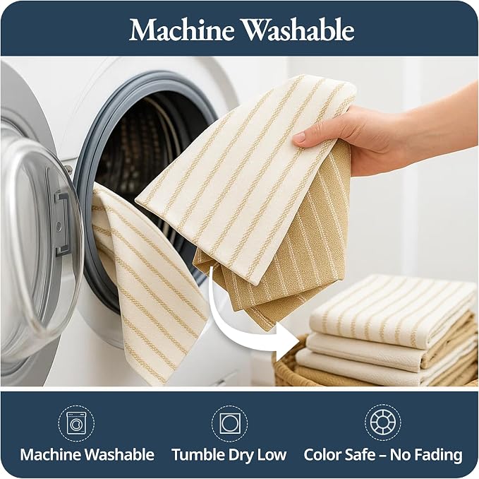 LANE LINEN Kitchen Towels Set of 4-18”x28” Absorbent Cotton Dish Towels, Quick-Drying Hand & Tea Towels for Kitchen, Light Tan