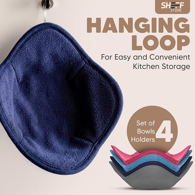 Sheff Microwave Bowl Cozy Holders Set of 4 - Durable and Reliable for Hot and Cold Plates and Dishes - Ideal Household Gift (Blue Navy Gray Pink)