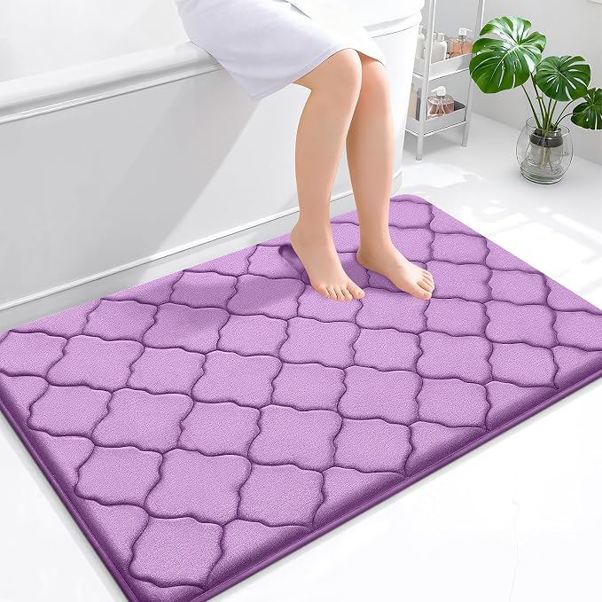 OLANLY Memory Foam Bath Mat Rug 47x32, Ultra Soft and Absorbent Bathroom Rugs, Non-Slip, Comfortable, Machine Washable Bath Carpet for Bathroom Floor, Tub, Shower and Home Decor Accessories, Lavender
