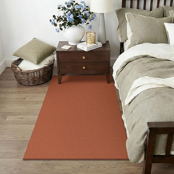 KOZYFLY Rugs for Entryway 3x5 ft Washable Area Rug Non Slip Rubber Backed Entry Rug Woven Indoor Door Mat Cotton Kitchen Rugs for Entryway, Foyer, Backdoor, Burnt Orange/Tan