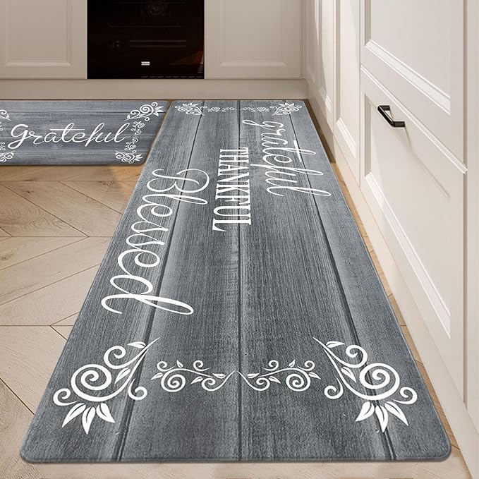 HEBE Anti Fatigue Kitchen Mat Set of 2 Non Slip Cushioned Kitchen Mats for Floor Waterproof Farmhouse Kitchen Rugs and Mats Set Comfort Standing Desk Mat Carpet for Sink,Office,Laundry