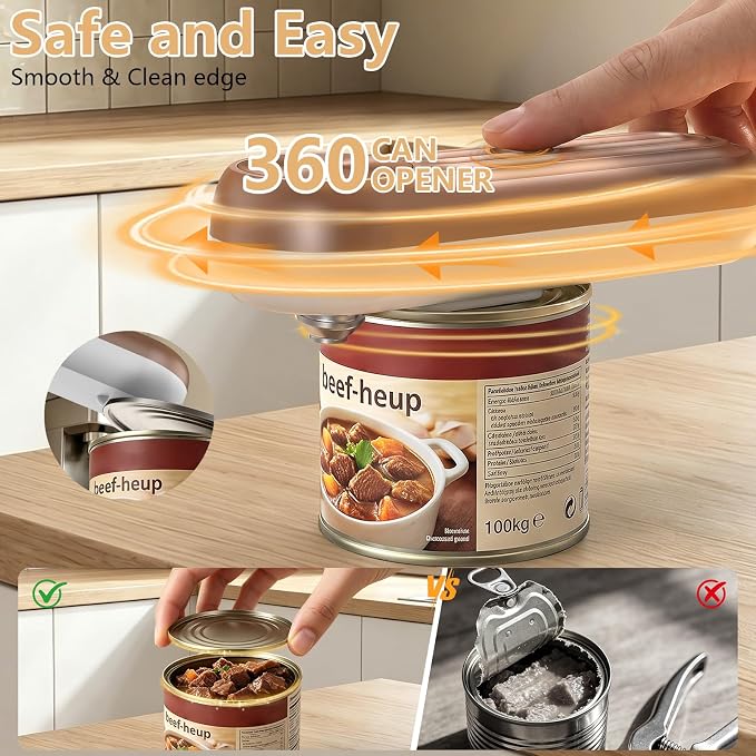 Electric Can Opener, One Touch Automatic Can Opener for Seniors, Rechargeable Cordless Can Openers, Auto‑Stop Smooth Edge Lid Cutter, Fits All Can Sizes, Food Safe Kitchen Gadget for Arthritis