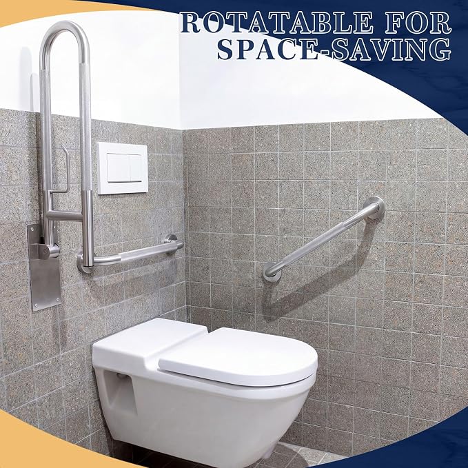 Zonon 3 Pcs Shower Grab Bar Set 30.3 Inch Flip-up Toilet Grab Bar with Paper Holder, 2 Pcs 16 Inch Stainless Steel Shower Handles for Elderly, Disabled, Pregnant Anti-Slip Safety Bathroom Handrails