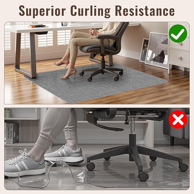 Sycoodeal Office Chair Mat for Hardwood Floor,Slip Resistant Floor Mat for Office Computer Gaming Chair,Heavy Duty Floor Protector for Rolling Chairs,Easy to Clean,Grey(40"x48")