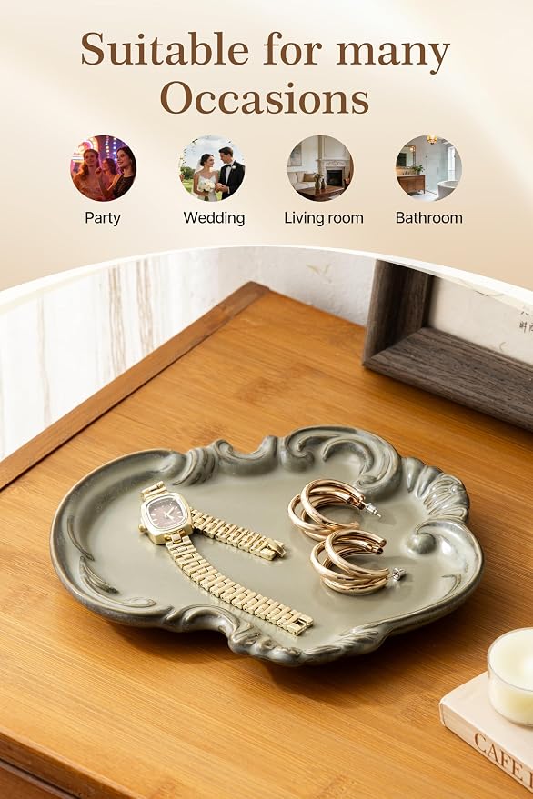 Ceramic Ring Dish, Jewelry Tray, Jewelry Dish, Cute Trinket Tray, Ceramic Trinket Dish, Small Key Bowl, Aesthetic Nightstand Organizer for Keys Coins, Trinket Tray for Vanity, Gift for Mom, Green