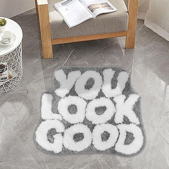 You Look Good Bath Mat Cute Bathroom Rugs, Grey Kitchen Rugs Door Mats Soft & Absorbent Plush Coral Fabric, Cool Funny Indoor Welcome Mats Home Carpets Non-Slip Washable 25”x21”