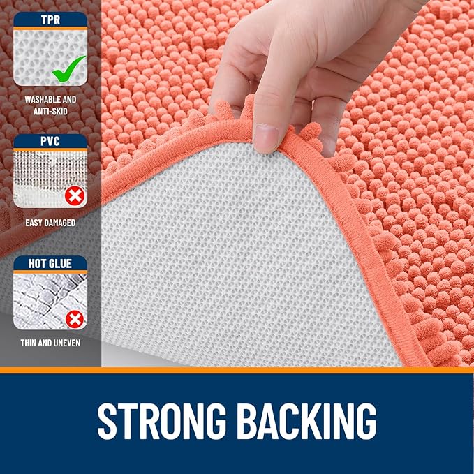 OLANLY Bathroom Runner Rugs 59x20, Extra Soft Absorbent Chenille Bath Rugs, Rubber Backing Quick Dry, Machine Washable Long Bath Mats for Bathroom Floor, Tub and Shower, Home Decor Accessories, Coral
