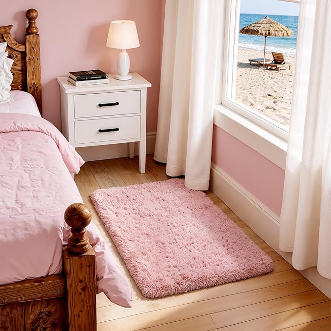 Ophanie Small Rug Washable Non Slip Throw Bedside Area Rugs, Fluffy Soft Pink Mini Bedroom Carpet, Affordable Door Entryway Indoor Inside Front Entrance Dog 2x3 Mat, Home Decor Aesthetic, Nursery