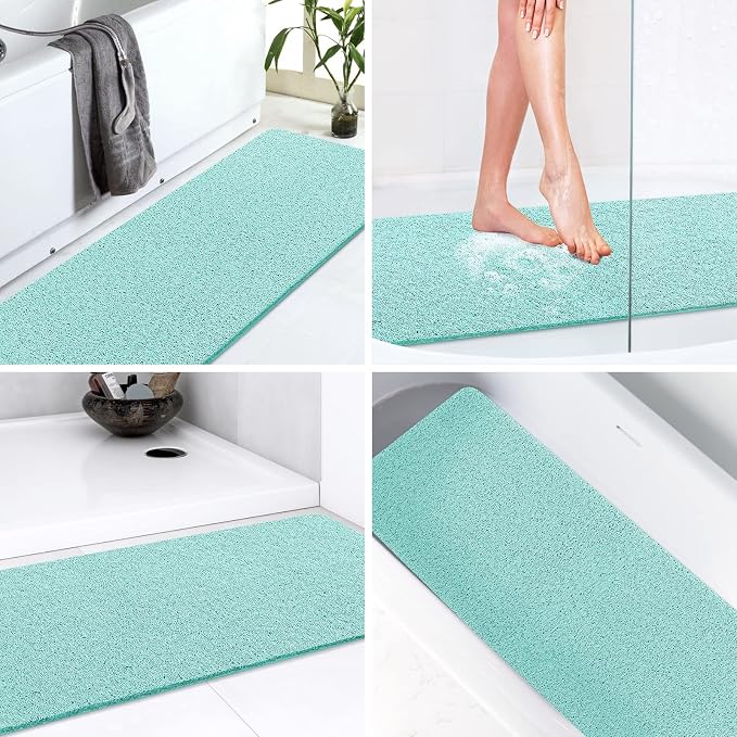 LuxStep Shower Mat Bathtub Mat,40x16 inch, Non-Slip Bath Mat with Drain, Quick Drying PVC Loofah Bathmat for Tub,Shower,Bathroom,Green