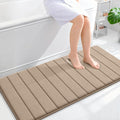 OLANLY Memory Foam Long Bathroom Rugs Runner 47x24, Super Soft Absorbent Bath Mat, Quick Dry, Machine Washable Shower Floor Rugs, Bathmat Carpet, Bathroom Home Decor Accessories, Tan
