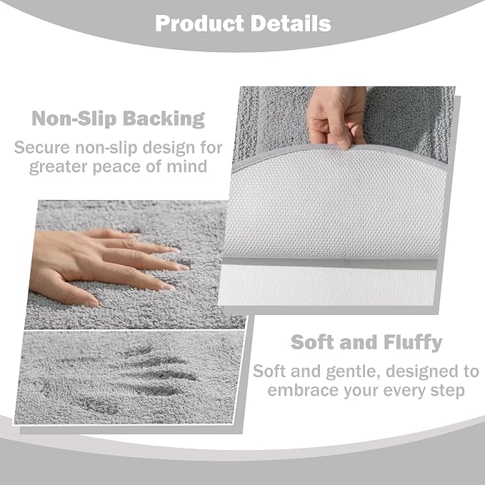 Bathroom Rug Mat, Extra Soft Absorbent Washable Bath Rug, Non-Slip Bath Mats for Bathroom, Tub and Shower, Grey, 18×24