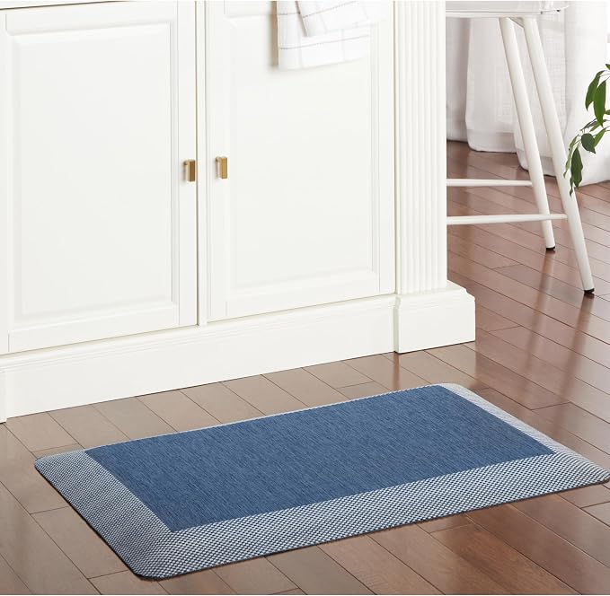 MARTHA STEWART Mira Modern Heathered Solid Anti-Fatigue Air-Infused Kitchen Mat, Navy Blue, 19.6"x32"