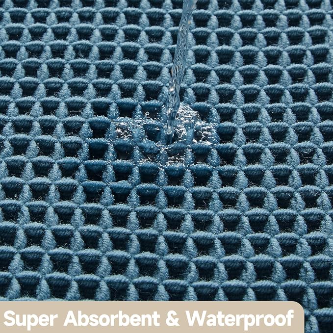 TYUU Waffle Runner Rug Bathroom, Long Boho Bathroom Rugs Non Slip Washable Super Absorbent Quick Dry Farmhouse Bath Decor, 60"x24" Denim Blue