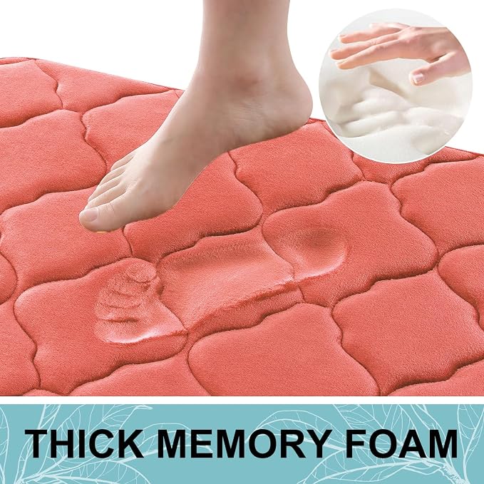 OLANLY Memory Foam Bath Mat Rug 44x24, Ultra Soft and Absorbent Bathroom Rugs, Non-Slip, Comfortable, Machine Washable Bath Carpet for Bathroom Floor, Tub, Shower and Home Decor Accessories, Coral