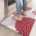 KIMODE Anti Fatigue Kitchen Mat 17.3"x29", Farmhouse Dahlia Padded Kitchen Floor Mats Non Slip, Waterproof Kitchen Mat for Floor, Comfort Standing for Laundry, Office, Sink, Desk Red and Grey