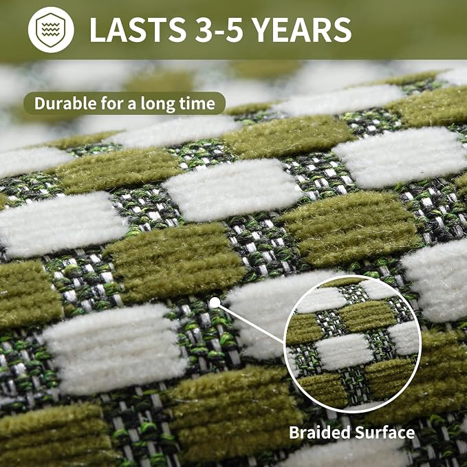 YDKGL Long Kitchen Runner Rugs Kitchen Mat Non Slip Washable, Super Absorbent Soft Chenille Braided Kitchen Mats for Floor, Rubber Backing Kitchen Floor Sink Standing Mat, Easy Clean, Green 24"x71"