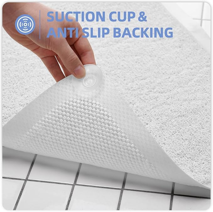 Upgraded Anti Slip Shower Mat for Inside Shower,Non Slip Bathtub Mat with Suction Cups,Shower Floor Mat,Scrubber Mats,Easy to Clean,Quick Dry,Easy Drainage,Loofah Bath Mat for Tub,White,24''x24''
