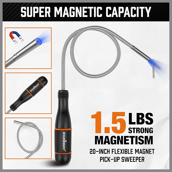 HORUSDY 4-PIECE Telescoping Magnetic Pickup Tools Set - Extendable Magnetic Pick Up Tools，Flexible Bendable Spring Magnet Stick