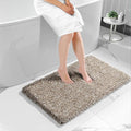Yimobra Fluffy Plush Bath Rug, Shaggy Soft Comfortable Non Slip, Water Absorbent Microfiber Bath Mat, Dry Quick, Machine Washable Thick Bathroom Floor Rugs for Shower, 44" X 24", Light Brown and White