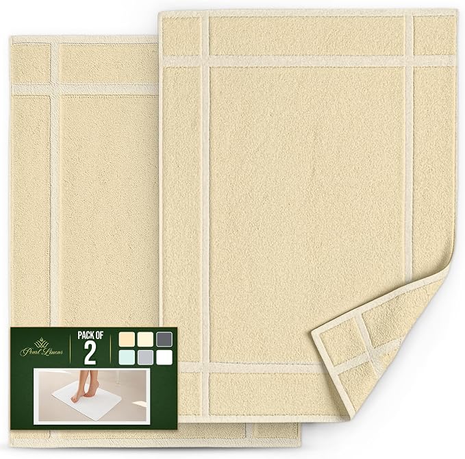 Pearl Linens Pack of 2 100% Cotton Bath Mat 20x30 inches, Soft & Absorbent Quick Dry Bathroom Mat Set, Not Bathroom Rugs, After Shower Mat, Bath Tub Mat, 687 GSM, Machine Washable, Beige