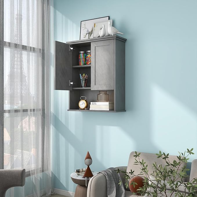 VANIRROR Bathroom Wall Cabinet Over Toilet Storage Cabinets 25x30 in Above Toilet Wood Medicine Cabinets for Bathroom Wall Mounted Cabinet with 2 Door & Adjustable Shelf Texture Grey