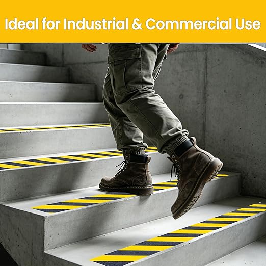 Anti Slip Tape, 6 Inch x 42 Ft Grip Tape for Stairs Outdoor/Indoor, Waterproof Non Skid Roll for Stair Treads Non Slip, High Traction Friction Abrasive Adhesive Stair Steps, Caution Yellow/Black