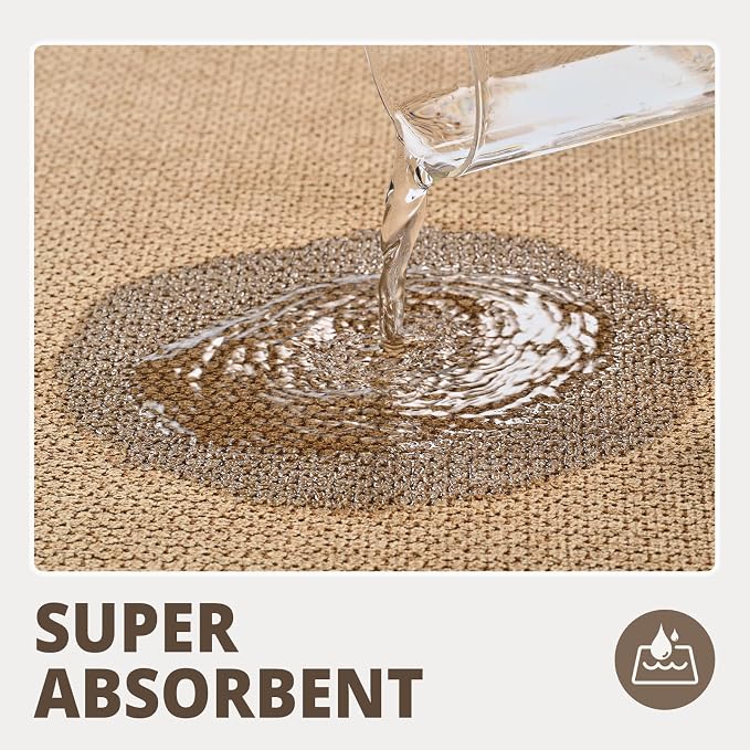 Bathroom Rugs Sets 2 Piece, Thin Bath Mat & U-Shaped Contour Toilet Rug Absorbent Quick Dry, Machine Washable, Non Slip Low Pile Bath Mats for Bathroom/Tub/Sink/Shower (30"x20" Plus 24"x20" U, Khaki)