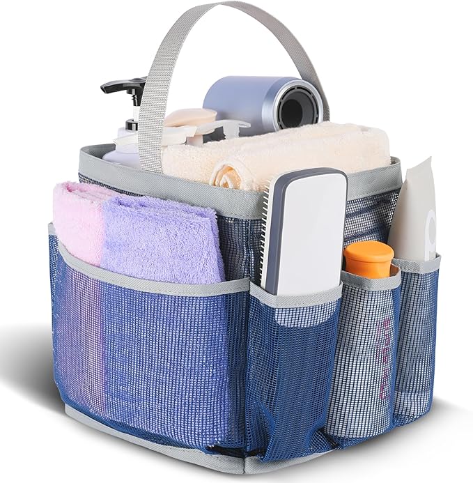 EUDELE Mesh Shower Caddy Portable for College Dorm Room Essentials, 8-Pocket Large Capacity Shower Bag for Beach, Swimming, Gym Pack