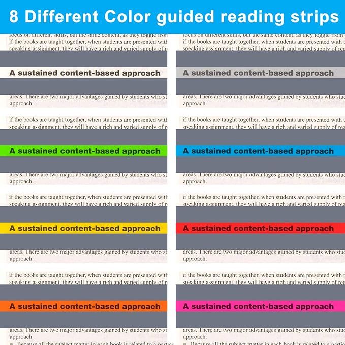 Guided Reading Strips/Colored Overlay/Highlight Strips/Highlighter/Bookmark/Assorted Colors Help with Dyslexia for Children and Teacher Supply Assistant (8 Pack)