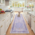RELEANY Area Rugs Runner 2'6"x8' Washable Non-Slip, Floral Vintage Distress Medallion Carpet for Kitchen Hallway Bedroom Beside Laundry Room Bathroom, Light Purple Brown