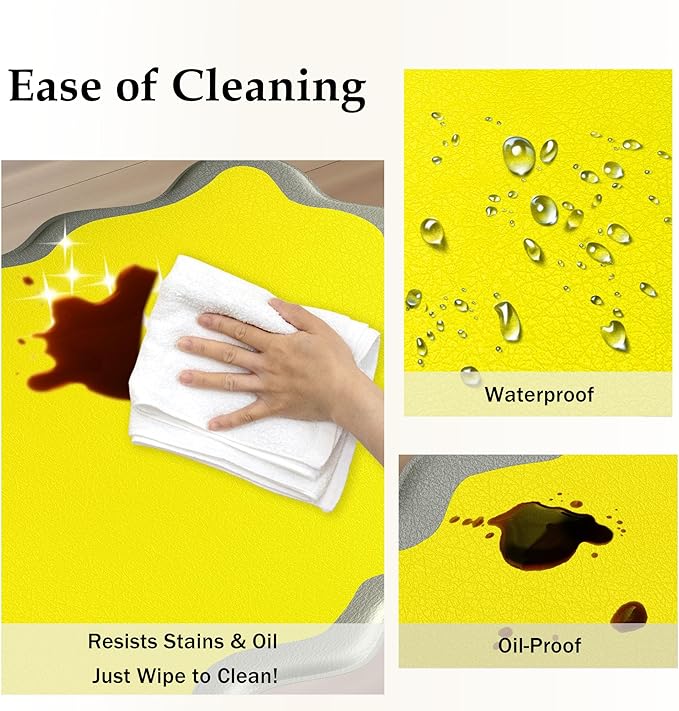Arenarug Scalloped Yellow Gray Kitchen Mats Rugs Sets of 2 Cushioned Anti Fatigue Floor Mat Waterproof Kitchen Rugs Non Slip Foam Comfort Standing Mat for Sink Laundry
