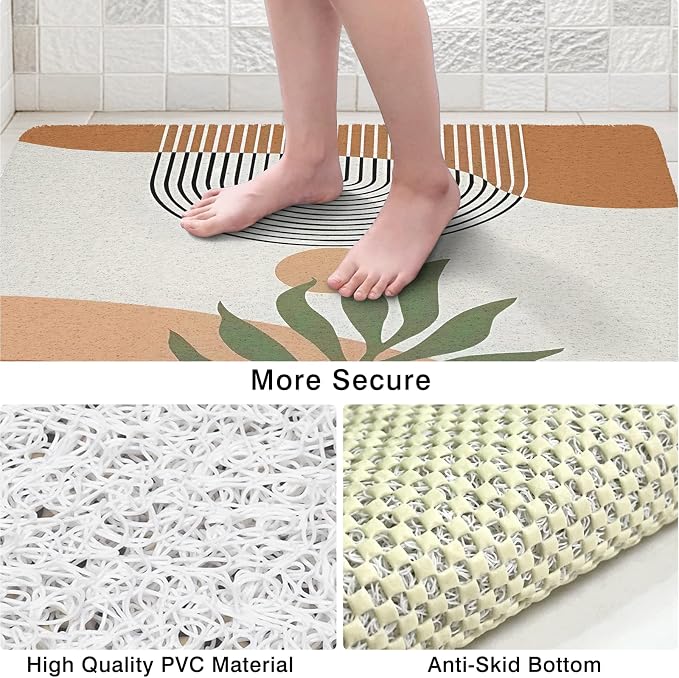 Square Shower Mat Non Slip, Boho Bathmat Quick Drying Easy Cleaning Shower Matt, Tropical Leaves Bath Mats for Bathroom Decor Textured Surface Loofah Shower Foot Scrubber Mat, 24″X24″