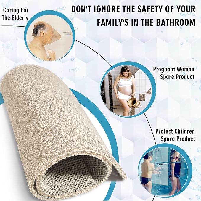 godehone Shower Mats Non Slip Without Suction Cups, PVC Loofah Bathroom Mats, Loofah Mats for Shower and Bathroom, Quick Drying, 23.6× 47.2 Inch, Beige