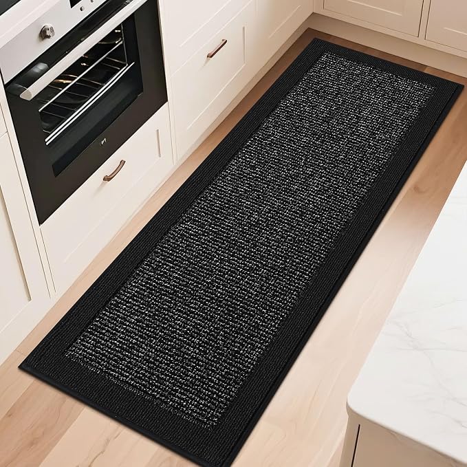 BEQHAUSE Kitchen Runner Rugs 24"x60", Kitchen Rugs Non-Slip Kitchen Mats for Floor, Absorbent and Stain Resistant Kitchen Mats, Machine Washable Rug for Kitchen, Hallway, Laundry & Sink, Black