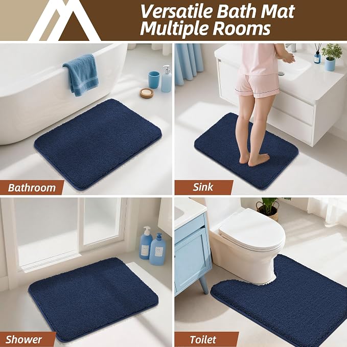 COSY HOMEER Bath Rugs for Bathroom Extra Thick- Anti-Slip Bath Mats Soft Plush Yarn Shaggy 100% Strong Mirco Polyeste Mat Living Room Bedroom Mat Floor Water Absorbent(Navy,24x48 - Inches)