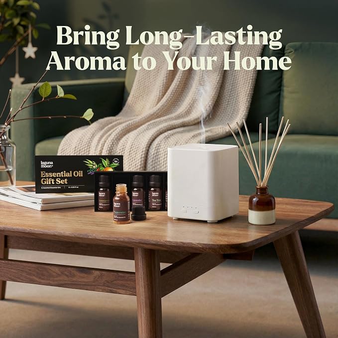 Lagunamoon Essential Oils Aromatherapy Set - 6 Oils for Diffusers, Home Care, Candle Making Scents, Fragrance, Humidifiers, Gifts - Peppermint, Tea Tree, Lavender, Eucalyptus, Orange (10mL)