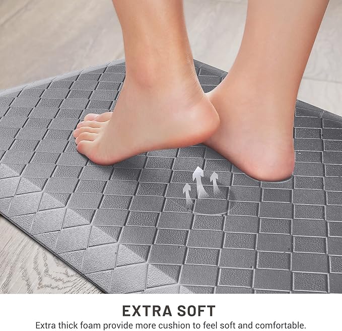 HappyTrends Kitchen Floor Mat - 4/5 Inch Thick Anti-Fatigue Kitchen Rug,Waterproof Non-Slip Kitchen Mats and Rugs Heavy Duty Ergonomic Comfort Rug for Kitchen,Office,Sink,Laundry,(22"x36", Gray)