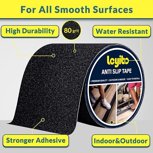 Anti Slip Tape, 6 Inch x 16 Ft Grip Tape for Stairs Outdoor/Indoor, Waterproof Non Skid Roll for Stair Treads Non Slip, High Traction Friction Abrasive Adhesive Stair Steps - Black